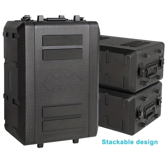 2U Rack Case 12" Deep with Microphone Compartments - Watertight, Dust Proof, Portable Flight Case for 19" Rack Mount Equipment