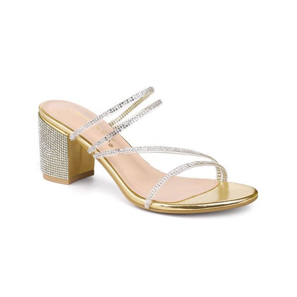 BLISSFUL STEP Women Rhines Block Heel Slide Sandals Gold 9
