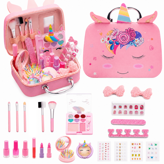 JBeeCtrl Girl Toys Kids Makeup Set for Girls Real Washable Cosmetic Set with Storage Case Little Girl Makeup Kit Toys for Girls Age 3-12 Christmas Birthday Gift for Kids Toddler Girl, Pink
