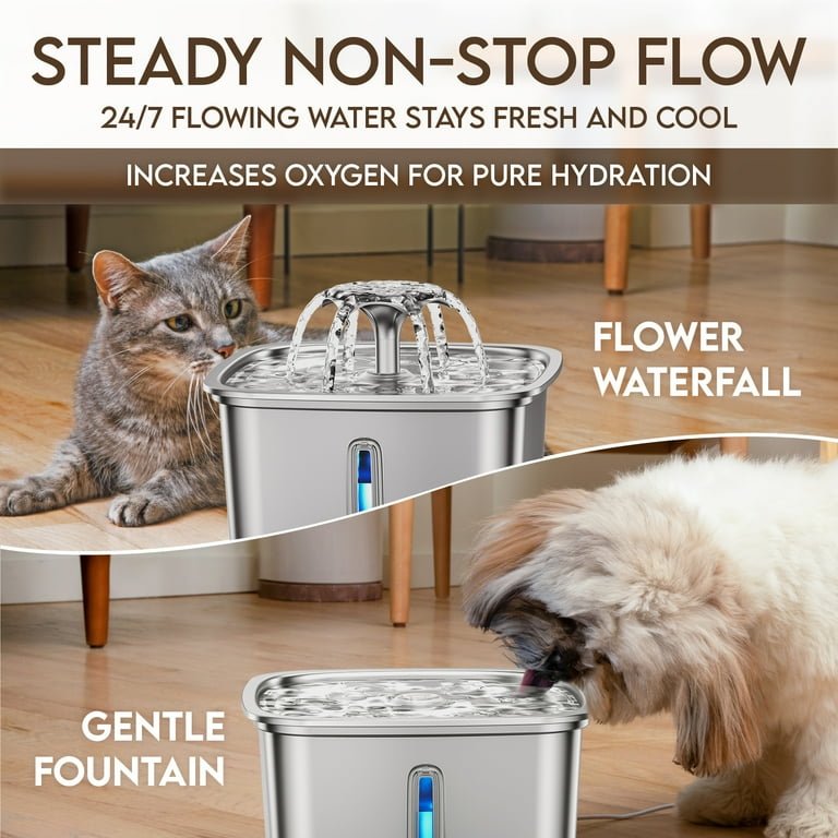 Ophanie 95oz 2.8L Stainless Steel Pet Water Fountain with Filters Mat Silver Walmart