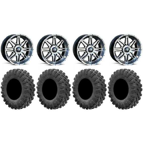 MSA Dark Tint Vibe 14" UTV Wheels 32" MotoRavage Tires Can-Am Maverick X3 / Honda Pioneer 1000 / Talon