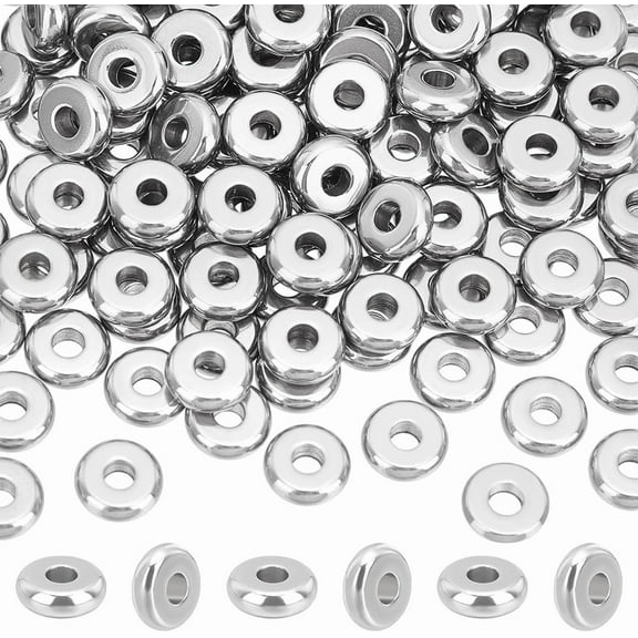 200Pcs Flat Round Spacer Beads Stainless Steel Bracelet Beads 6mm Small Metal Spacer Bead Smooth Loose Bead for DIY Bracelet Jewelry Crafts Making Hole 2mm Silver