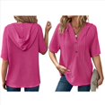 thumbnail image 3 of Blusas de Verano para Mujer, de Punto Gofre, de Corta, con Cordón, Sudaderas con Botones y Cuello en V, Blusas Informales, Camisas. Rojo L, 3 of 9
