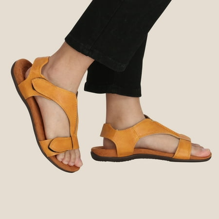 

YanHoo Clearance Leather Flat Sandals for Women Girls Bunion Corrector Sandals Comfy Platform Shoes for Women Casual Summer Boho Flats