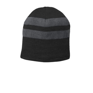 Armycrew Striped Fleece Lined Winter Beanie - Long Cuff, Ribbed, Black & White, One Size Fits Most