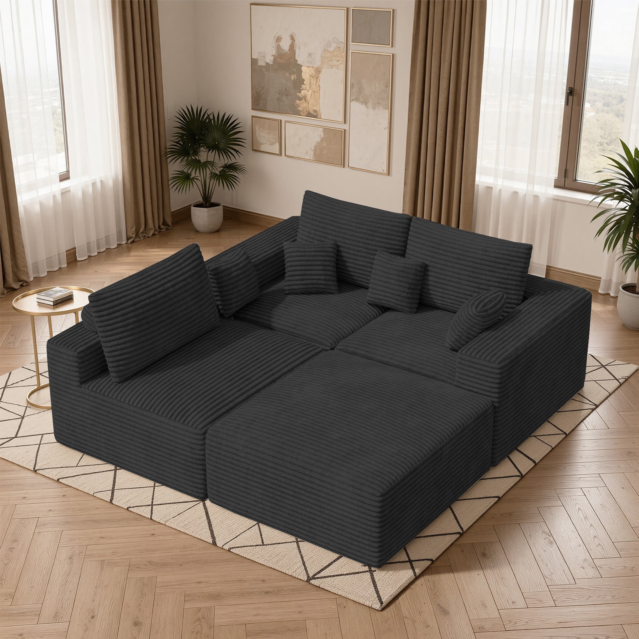 Daluvenix Modern Modular Sectional Sofa 113" L-Shaped Boneless Couch with Deep Seat Convertible Corduroy Cloud Couches for Living Room