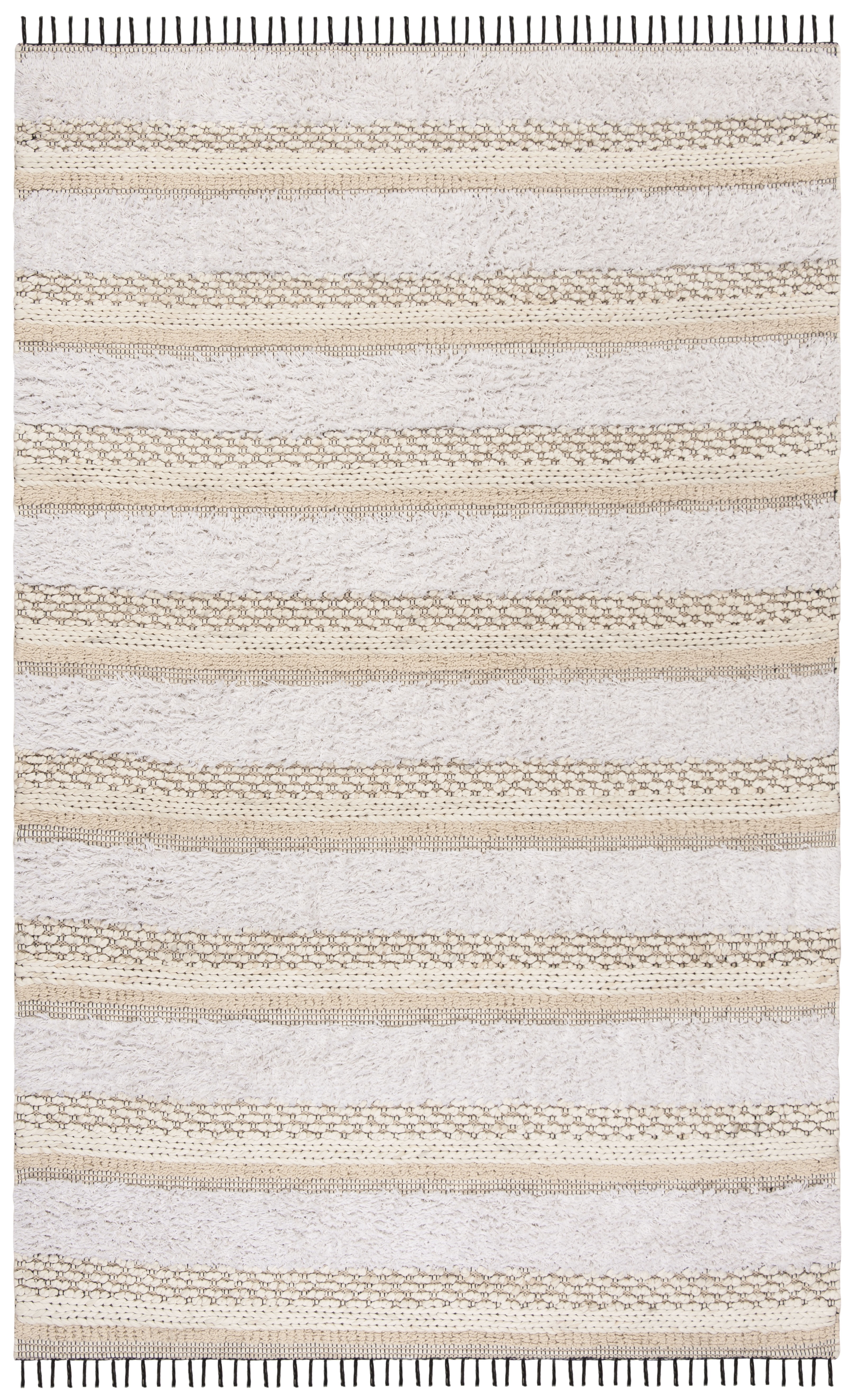 SAFAVIEH Boston Annandale Striped Textured Cotton Area Rug, Ivory/Beige, 4' x 6'