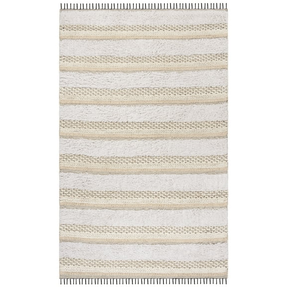 SAFAVIEH Boston Annandale Striped Textured Cotton Area Rug, Ivory/Beige, 3' x 5'