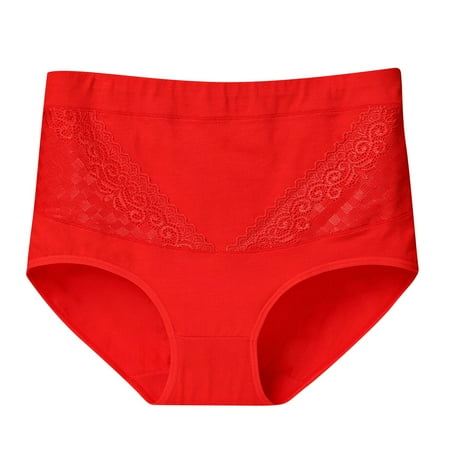 Arnsht 5PC Women s Briefs Underwear Cotton High Waist Tummy Control Panties Rose Jacquard Ladies Panty Red L