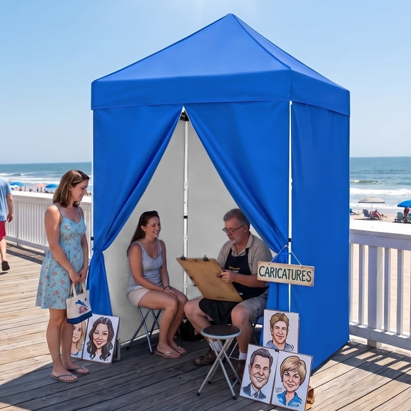 EAGLE PEAK 5 x 5 ft Straight Leg Outdoor Portable Canopy Tent with 4 Removable Sunwall,Blue
