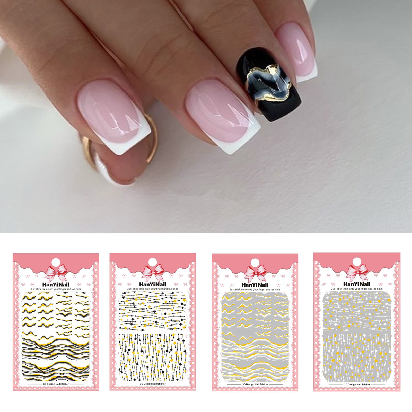 Amazon.com: NiceDeco 50 Sheets 3D Design Self-adhesive Tip Nail Stickers  Nail Art Tattoo Nail Decals DIY Nail Art Decoration  Flower/Butterfly/Fishes/Stars/Cat/Halloween Skull/Moustache/Lace : Beauty &  Personal Care