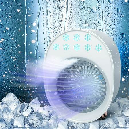 

DODOING Portable Mini Air conditioner Fan Quiet Humidifier USB Desk Fan with 3 Speeds 3 in 1 Desktop Personal Adjustable Fan Air Cooling Fan with Automatic Color-changing Light