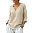 thumbnail image 5 of Cilsoka Women 3/4 Sleeve Shirts Casual Round Neck Tops Basic Tees Cute T-Shirts Loose Fit Fringe Trim Fashion Blouses, 5 of 6
