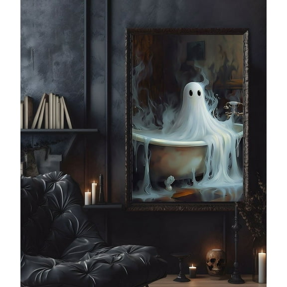 Ghost In The Bathtub Poster Print, Halloween Poster, Poster For Halloween, Wall Art Halloween, Ghost In Bathtub Wall Art