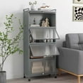 thumbnail image 2 of Costway 5-Tier Kitchen Baker's Rack Storage Cabinet Mobile Microwave Stand Flip-up Doors Grey, 2 of 10