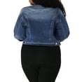 thumbnail image 3 of Agnes Orinda Women's Plus Size Jean Button Outfits Fashion Cropped Denim Jackets 1X Blue, 3 of 8