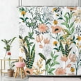 thumbnail image 2 of Floral Shower Curtain, Pink Flowers Tropical Leaves with Green Grey Branches Botanical Plants Bathroom Curtain Waterproof Fabric Machine Washable with Hooks, 36" Wx72 L, 2 of 5