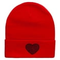 thumbnail image 5 of Block Inside Grid Heart Embroidered 12 Inch Long Knitted Beanie - Red OSFM, 5 of 5