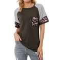 thumbnail image 4 of Women Stripes Leopard Printed Pocket Short Sleeve Top, 4 of 8
