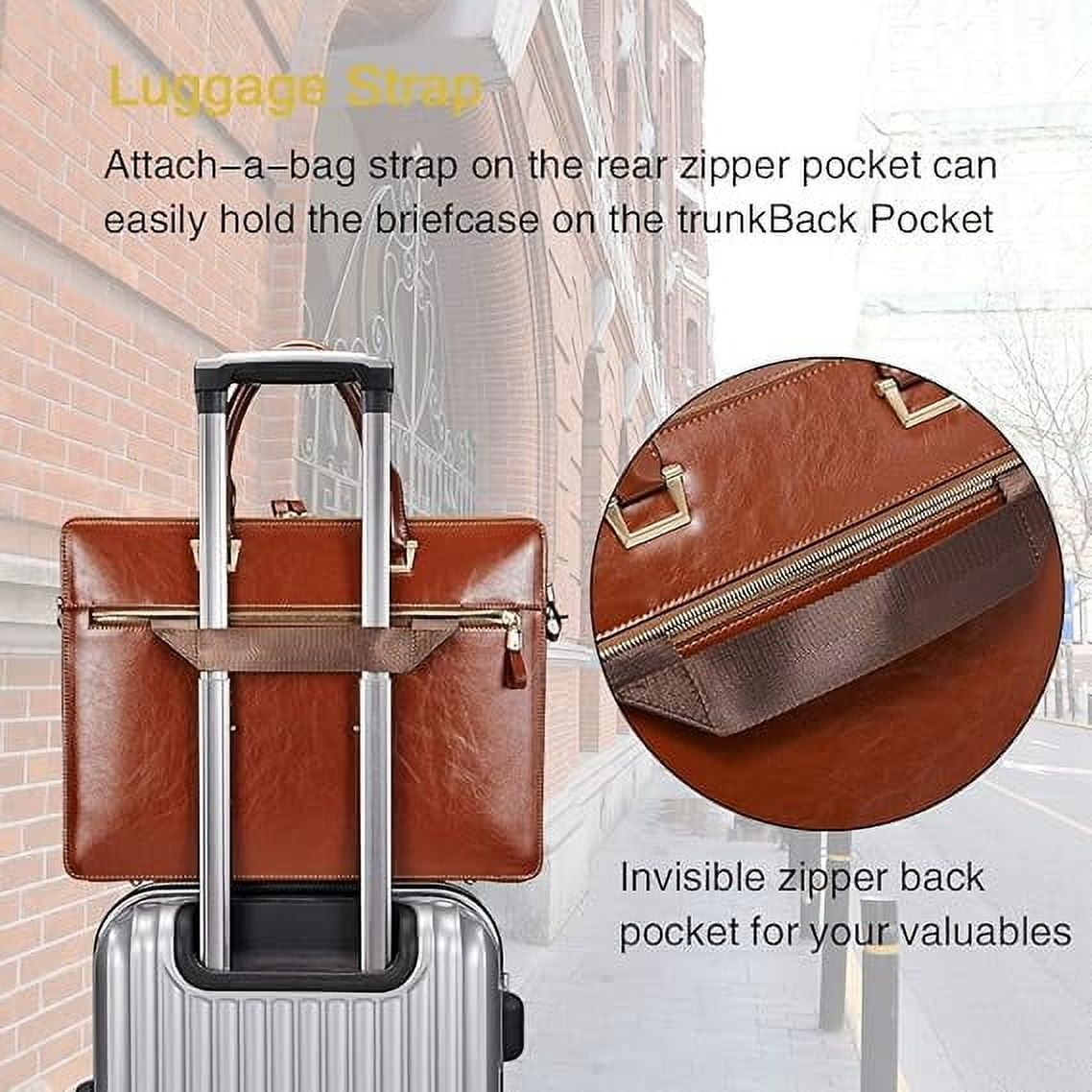 RKXQT Leather 15.6 Inch Business Briefcase for Women with 2 Zipper Compartments Laptop bag