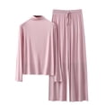 thumbnail image 4 of Blmnix Sleepwear Sets Pajama Set Modal Pajamas Bamboo Pajamas Sleepwear Wide-Leg Pink Mock Neck Long Sleeve Full Valentine Pjs,M, 4 of 5