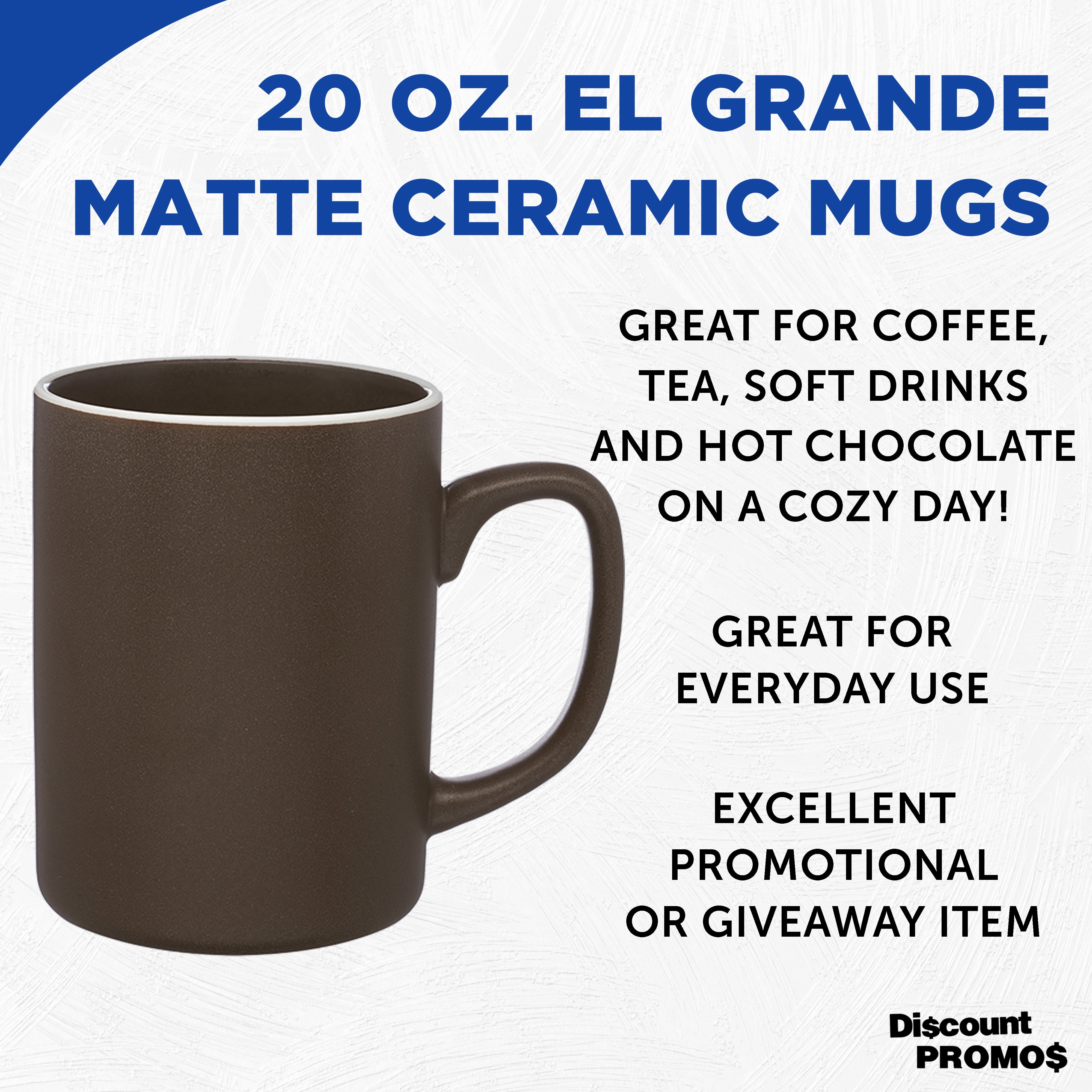 El Grande Matte Ceramic Mugs 20 oz. Set of 12, Bulk Pack - Perfect for Tea, Espresso, Cappuccino, Hot Cocoa - Dark Brown