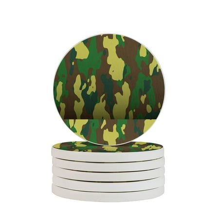 

Circular Drink Coasters Set Camouflage Background Beautiful Home Decor Diatomite Heat-Resistant Diatomite Protect Table Countertop