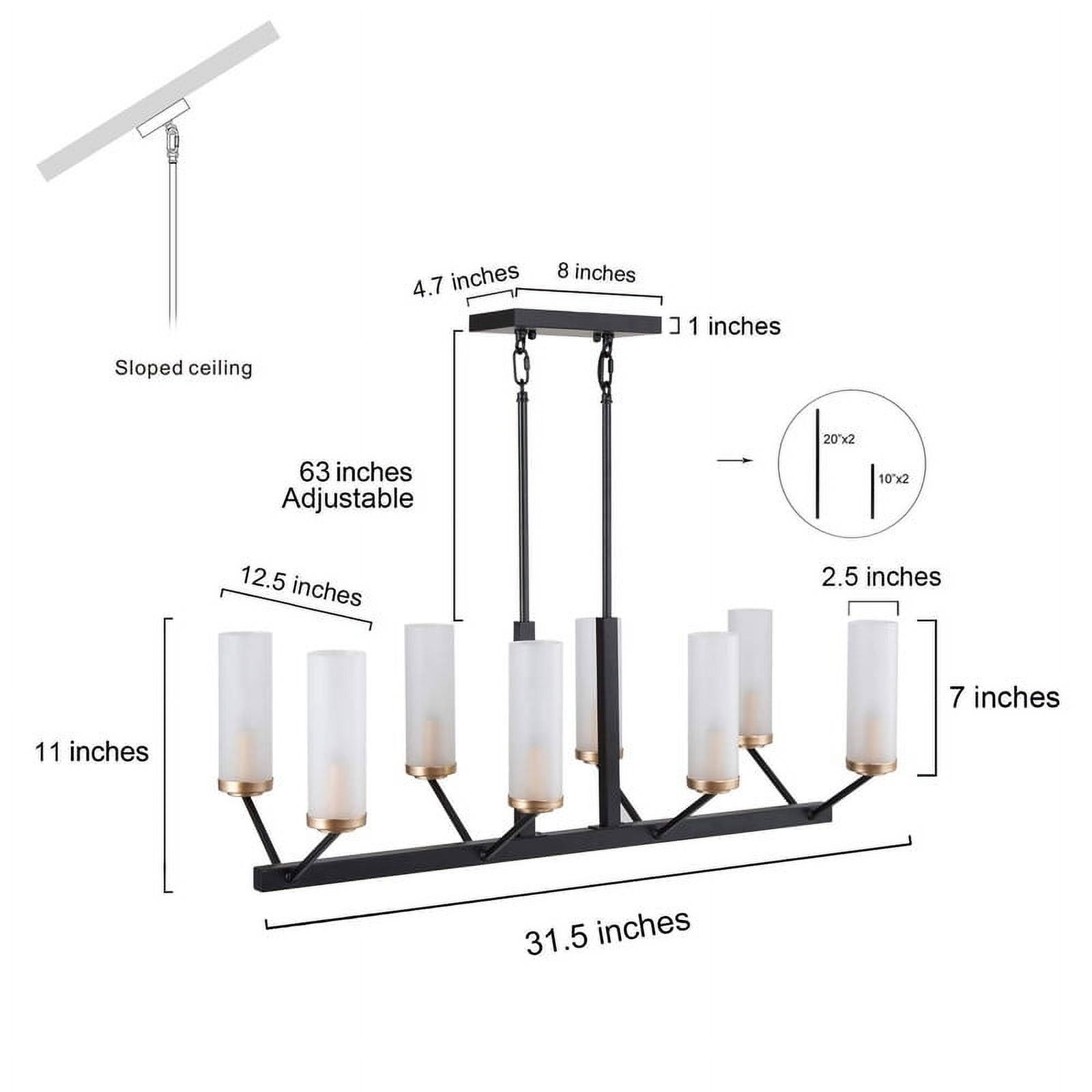 LNC 8-Light Black and Gold Linear LED Pendant with Frosted Glass for Kitchen Island