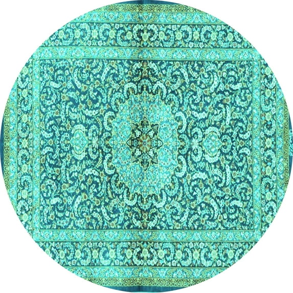 Ahgly Company Indoor Round Medallion Turquoise Blue Traditional Area Rugs, 6' Round