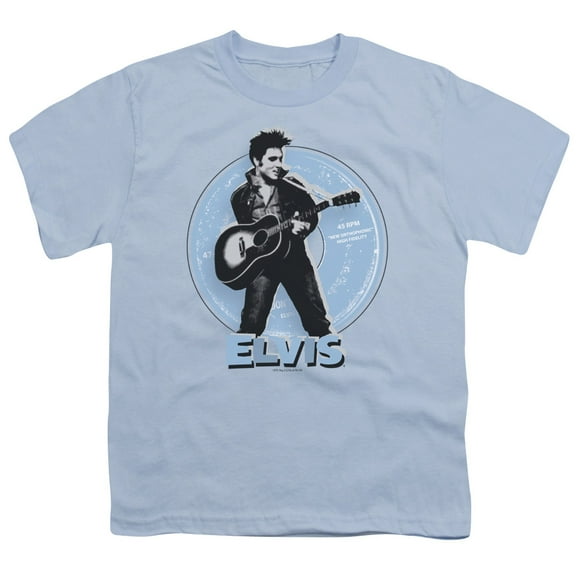 Trevco ELV413-YT-3 Elvis Presley & 45 RPM Youth 18-1 Short Sleeve T-Shirt, Light Blue - Large