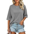 thumbnail image 2 of beishanbush Summer Sales Saving $10 Casual Workout T Shirts Tops Women's Oversized T-Shirt,Half Sleeve Boxy Neck Loose Overcut Shoulders Casual Under $10, 2 of 8