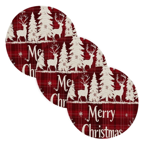 BZSMCE Mats for Pots,Pans Place Christmas Trees and Reindeer Painting Simple Style Pattern Pot Mats