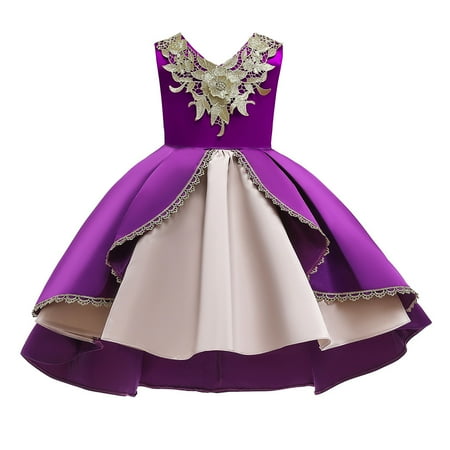 

Flower Girl Dress Sleeveless Fashion Dress Casual Print Purple 140