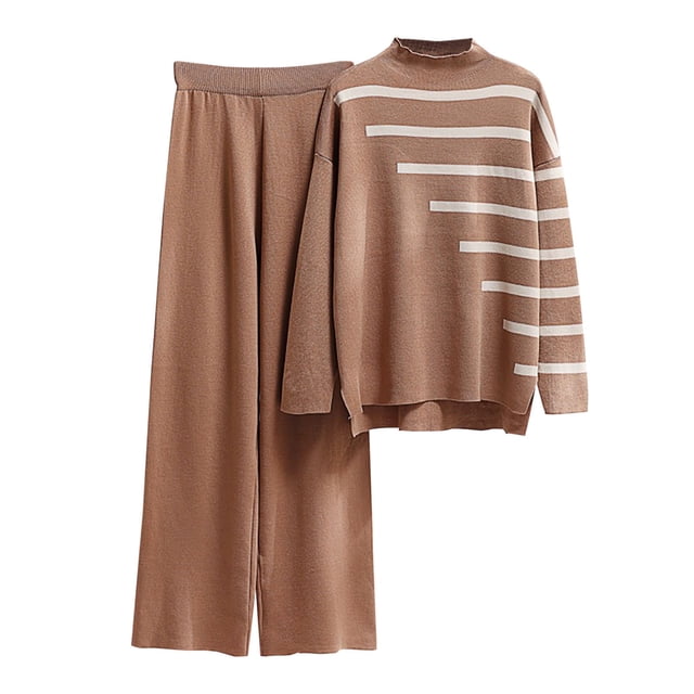 Yuyuzo Womens Ribble Knit 2 Piece Sets Long Sleeve Turtleneck Pullover Sweaters with Straight Leg Pants Suits