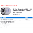 thumbnail image 2 of Oil Filter - Compatible with 2021 - 2023 Chevy Trailblazer 1.3L 3-Cylinder 2022, 2 of 2