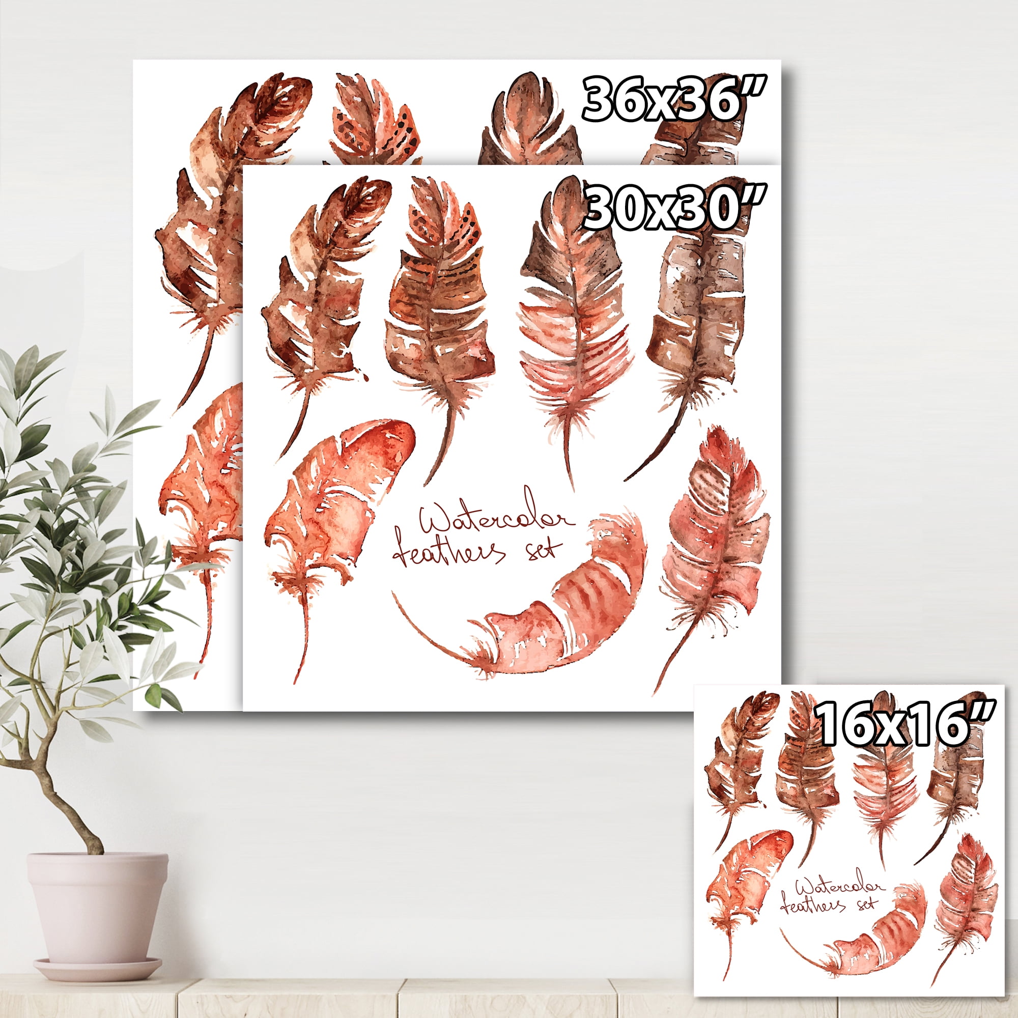 Designart ' Boho Art Feather Icons ' Bohemian & Eclectic Canvas Wall Art Print
