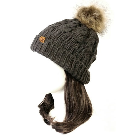 - Wrapables® Cable Knit Faux Fur Pom Pom Beanie, Adult Charcoal Gray