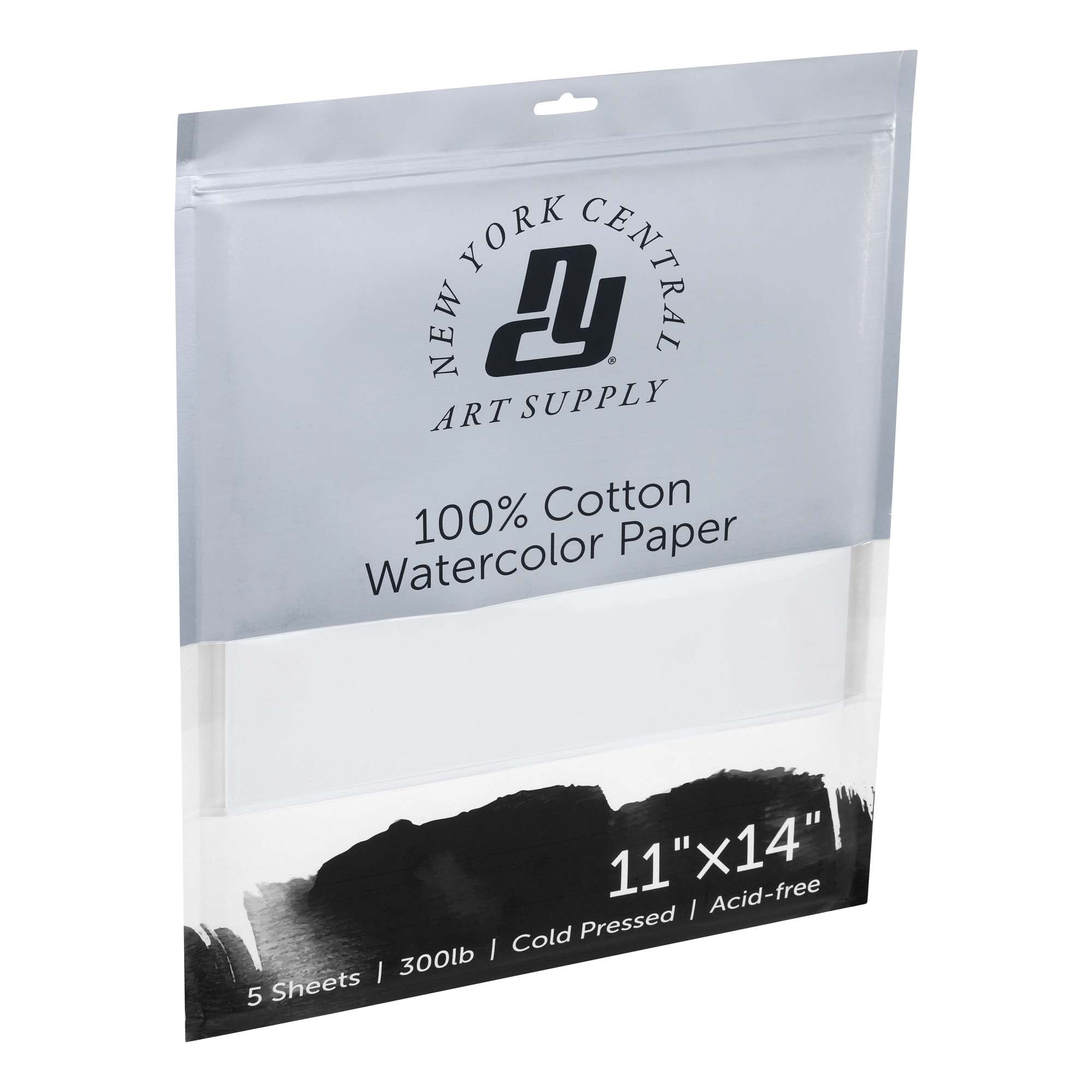 New York Central Watercolor Paper - 11x14" - 25 Sheets - 300 lb. Cold Press - 100% Cotton, Acid-Free, Archival Quality, Bright White Watercolor Paper Pad for Wet & Dry Media