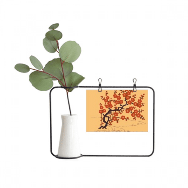 Painting Japanese Culture Red Flower Metal Picture Frame Cerac Vase Decor