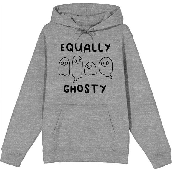 "Equally Ghosty" Kids Halloween Cartoon Ghosts Adult Heather Gray Long Sleeve Hoodie-Medium