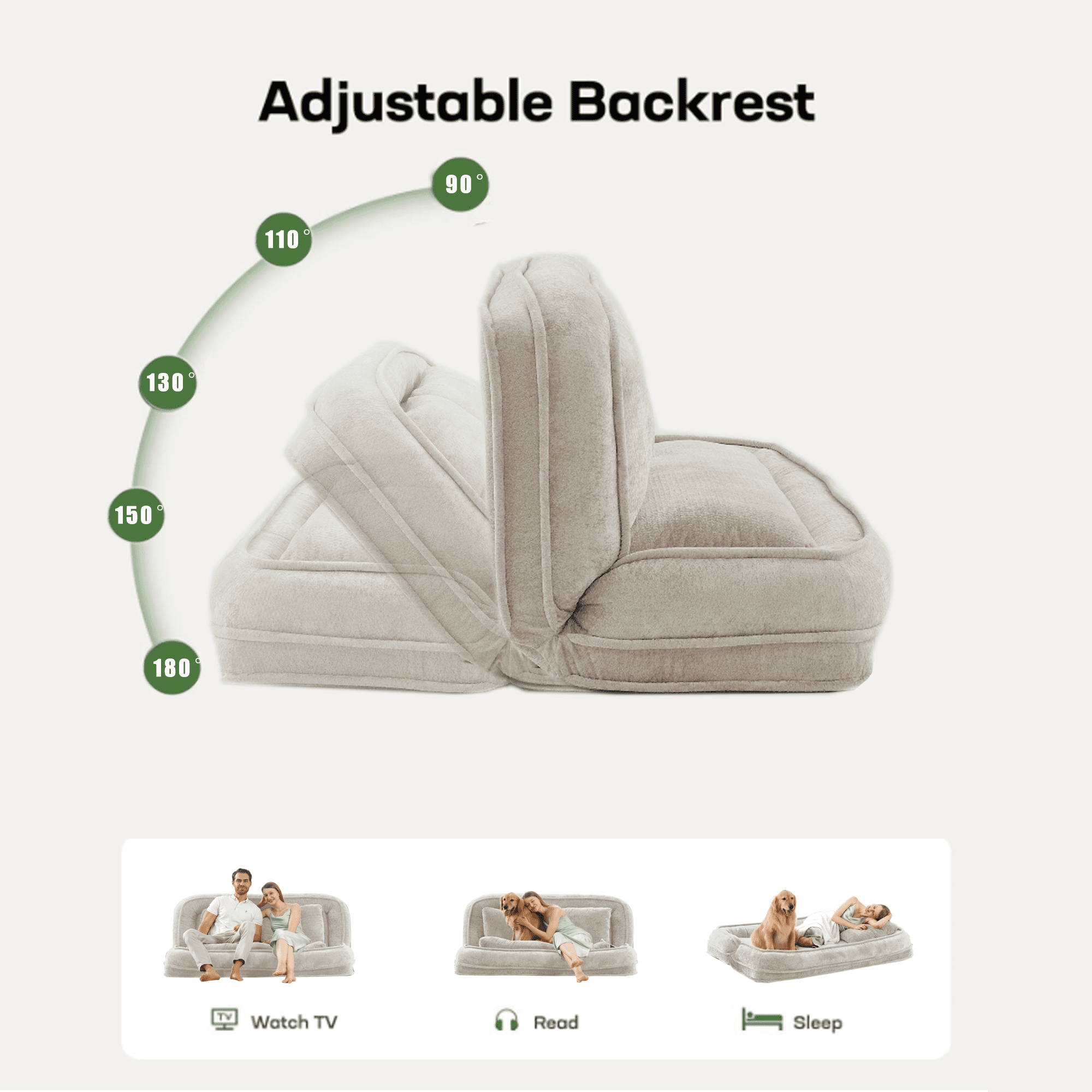 FFZ Beige Extra Large Double Human Dog Bed Lazy Sofa 5 Adjustable Position