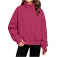 thumbnail image 2 of XRoczxe 5‑15 Years Old Kids Zip‑Up Sweatshirt Jacket, Boys Girls Solid Color Stand Collar Long Sleeve Fleece Jacket With Pockets & Thumb Hole Cuffs, 2 of 7