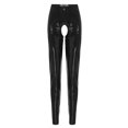 thumbnail image 3 of Lencería Sexy para mujer, mallas sin entrepierna de látex, ajustadas y de Color sólido, cintura alta, pantalones largos exóticos de cuero brillante, ropa para discoteca, 3 of 4