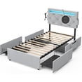 thumbnail image 2 of JERFIT Twin Bed Frame with RGB LED Headboard, USB Charging Ports, 4 Storage Drawers, Upholstered Platform Bed with No Box Spring Needed, Light Gray, 2 of 10