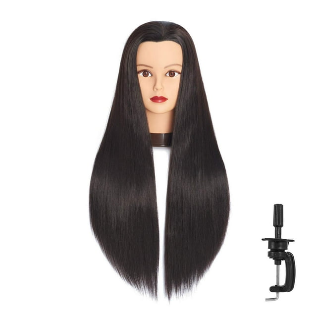 Headfix Cabeza de maniquí de pelo largo de 26 a 28 pulgadas, fibra sintética, práctica de peluquería, entrenamiento de estilismo, maniquí de cosmetología, cabeza de muñeca con soporte de abrazadera (6