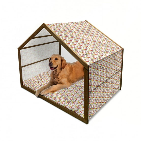 Vegetable Pet House, Hot Peppers Onions Garlic Pattern Colorful Kitchen Elements Vegan Food Pattern, Outdoor & Indoor Portable Dog Kennel with Pillow and Cover, 5 Sizes, Multicolor, by Ambesonne