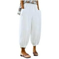 thumbnail image 5 of Sakmal Taper Pants Women Harem High Waisted Cotton Linen Pleated Solid White Pants with Pockets, 5 of 5