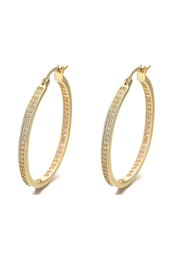 14K Gold Hoop Earrings with simulated Diamond in14KGoldPlated
