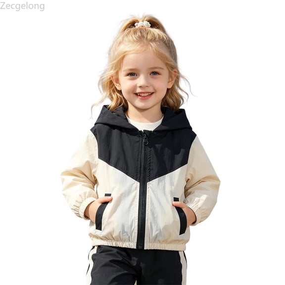 Zecgelong Kids Boys Girls Patchwork Coat Hooded Jacket Toddler Windproof Zipper Outwear