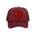 thumbnail image 1 of Men's 80's Retro Large 8 Bit Pixelated Heart Gamer Trucker Hat, Wine, 1 of 2